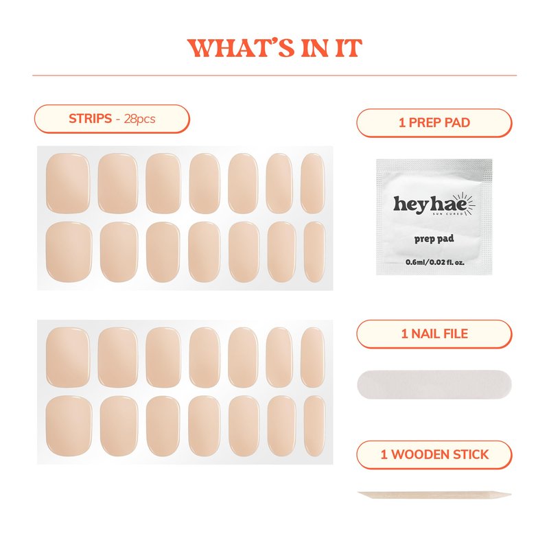 Heyhae Semi Cured Gel Nail Strips | Spring Nails No LED Lamp Needed Easy Apply & Remove | Includes 28 Strips, 1 Prep Pad, 1 Nail File & 1 Wooden Stick - Hey, Clean Girl