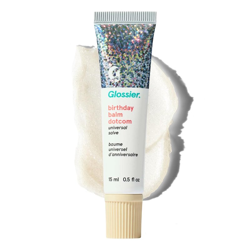 Glossier Balm Dotcom Hydrating Lip Balm - Universal Salve, Up to 12Hr Moisture - Lanolin, Beeswax & Castor Oil for Dry Lips, Cuticles & Skin - Birthday, Clear Soft Shimmer, 15ml