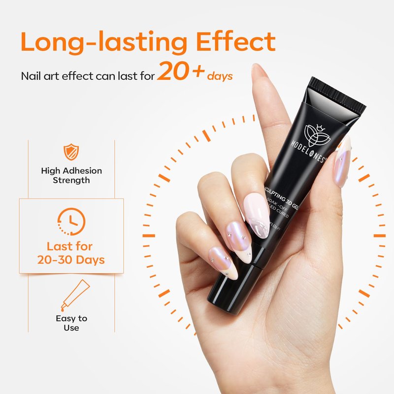 Modelones 3D Gel Nail Art - Sculpting Gel Glue for Molding & Design | No Wipe, UV Light Cured, Salon & DIY Use