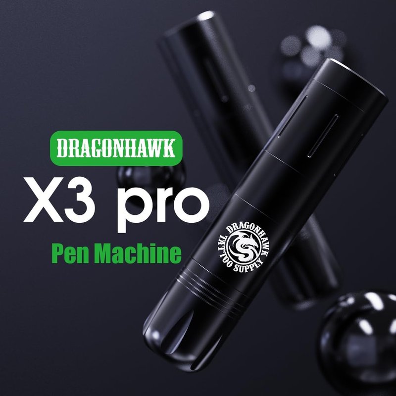 Dragonhawk X3 Pro Wireless Tattoo Gun Kit Cartridge Pen Machine with 2Pcs Replaceable Rca Batteries 20 Pro Needles Complete Beginner Supplies for Practice