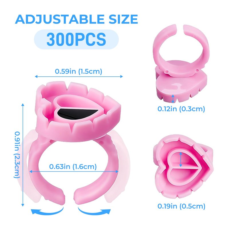 MIUXIA 300Pcs Glue Rings Lash Glue Rings for eyelash extention Supplies Lash Tech Holder Lovely Pink Heart Shape