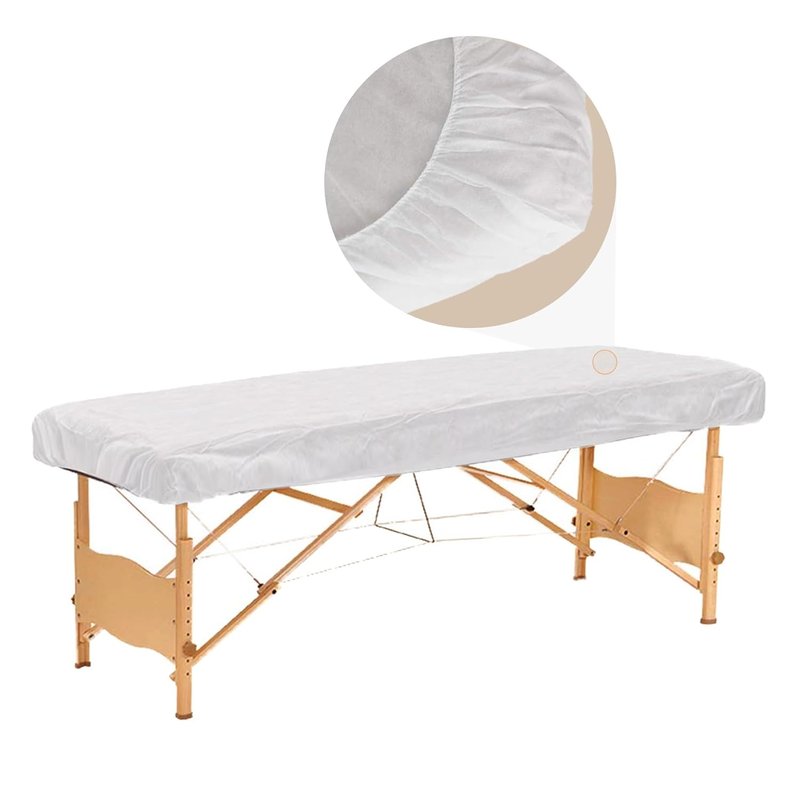 Skiennix Disposable Fitted Massage Table Sheets - Heavy Duty, Breathable, 36 x 85 Inch, White Non-Woven Fabric | 30 Pack