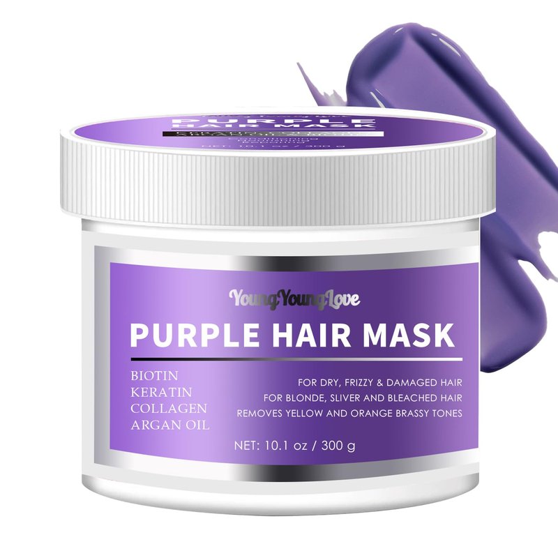 Keratin & Biotin Hair Mask - Neutralizes Brassy Tones for Blonde & Silver Hair | Deep Hydration with Argan Oil, 10.1 oz