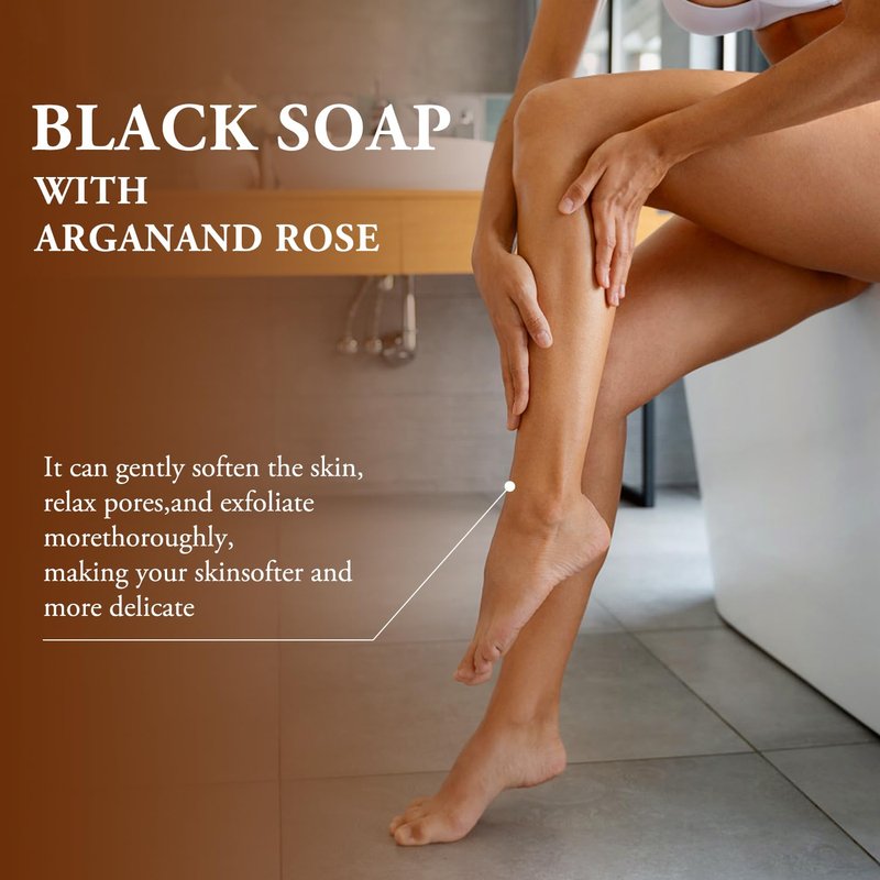 Morocco Black Soap with Argan and Rose, Morocco Black Beldi Bar Exfoliating Soaps, Moroccan Black Soap Hammam, Moroccos Body Scrub with Exfoliating Glove, 2 PCS