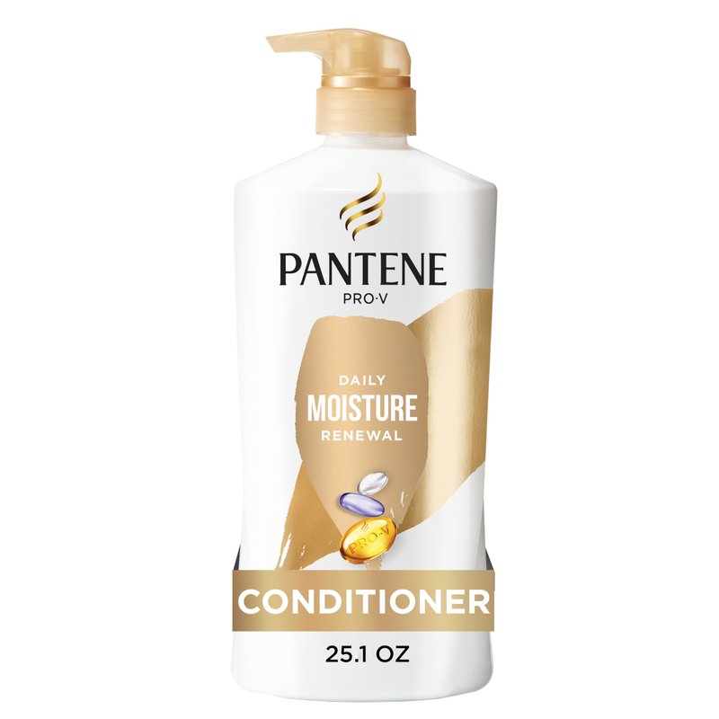 Pantene Conditioner, Daily Moisture Renewal - Pro-V Nutrients for Dry, Color-Treated, Straight to Curly Hair, 72 Hour Hydration & Softness, Paraben Free, Cleanses, Strengthens Bonds, 25.1 Fl Oz
