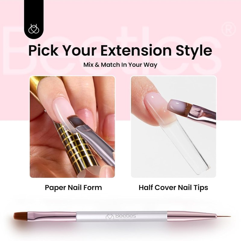 Beetles Hard Gel Nail Kit - 3 Colors Clear Nude Glitter Sculpting Gel with Long Square Tips | UV & LED Cured