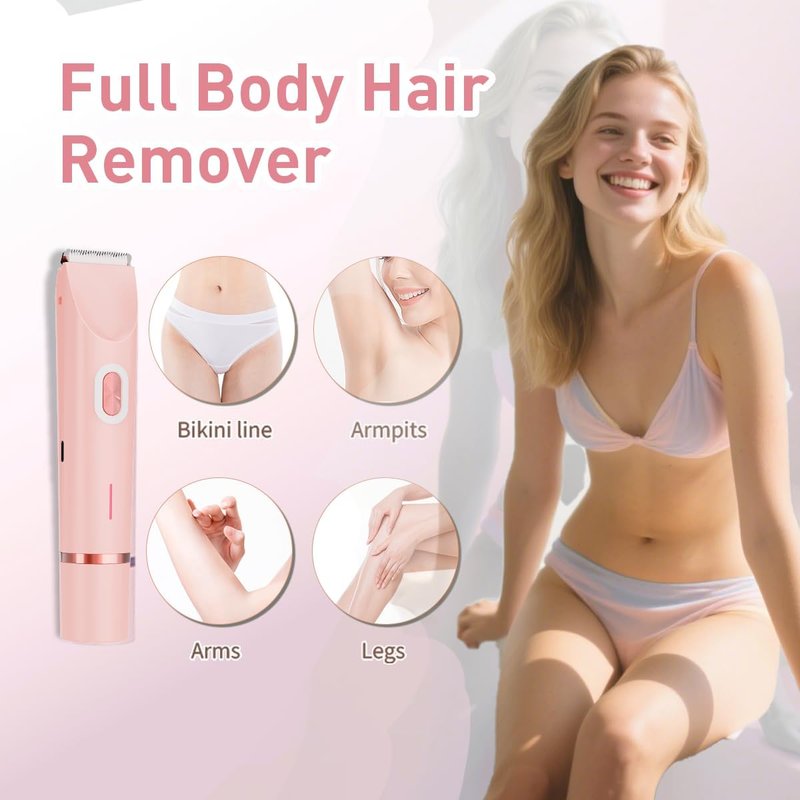 Bikini Trimmer for Women - 2-in-1 Electric Razor with Painless Ceramic Blades | Waterproof & Rechargeable for Body, Face, Legs