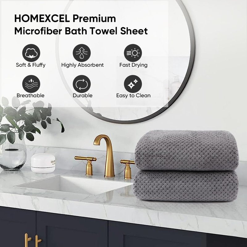 HOMEXCEL Bath Sheets Towels Set Pack of 2 (35 x 70 Inches), Ultra Soft Bath Towels for Bathroom, Lightweight and Quick Drying Towel for Body, Yoga, SPA, Fitness, Grey