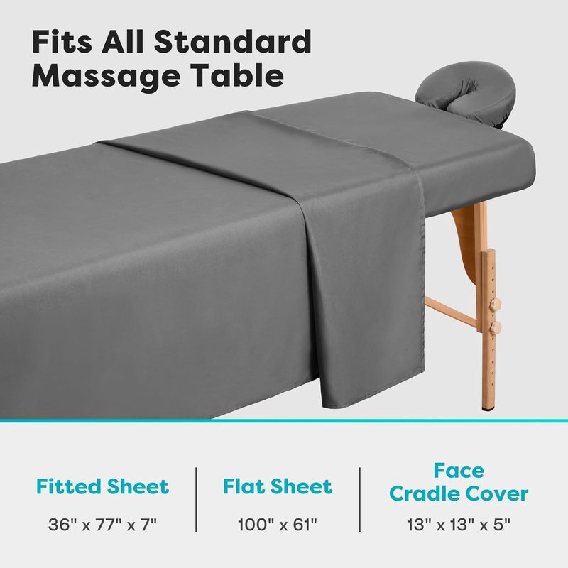 Massage Table Sheets Set - 3 Pcs Microfiber Covers | Soft, Lightweight, Stain & Wrinkle Resistant - Gray