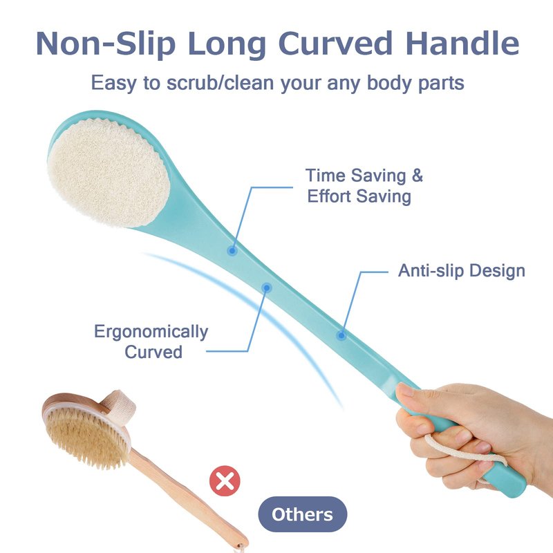 Body Back Scrubber – 17'' Long Handle Shower Brush, Durable Exfoliator for Dry & Wet Use, Deep Cleansing & Gentle Exfoliation for Smooth Skin – for Men, Women & Elderly (Gray)