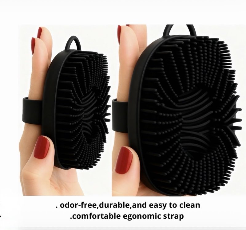 Hygienic Silicone Body Scrubber, Exfoliating Body Scrubber for Sensitive Skin, Eco Friendly Shower Scrubber for Body, Silicone Body Brush for Showering (Black)
