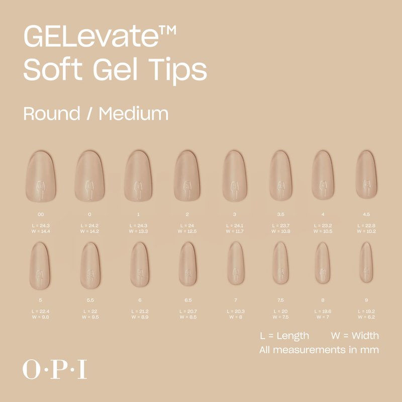 OPI GELevate Soft Gel, Nail Tips | Round Shape Extensions | Flexible & Natural Fit | 1 Box with 16 Sizes