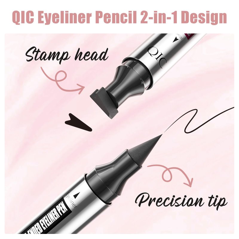 QIC Winged Eyeliner Stamp, Black eyeliner pencil,Double-End Eye liner Stamp, For Both Eyes,Liquid eyeliner waterproof, Easy For Beginners, Perfect Wing Cat Eye Liner, Quick-dry, Smudge-proof