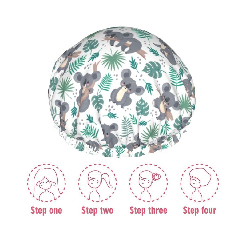Funny Koala Shower Cap For Women Reusable Waterproof Double Layers Bath Cap Hair Protection Elastic Ladies Spa Salon Shower Hat