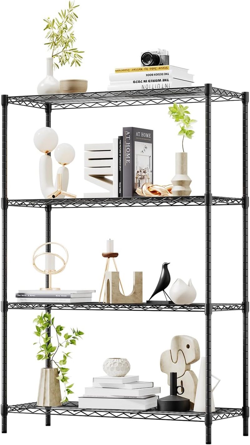 4-Tier Wire Storage Shelves - Heavy-Duty Metal Rack | Adjustable | 36x14x54 | Black | Holds Up to 1000 lbs | No-Tool Assembly