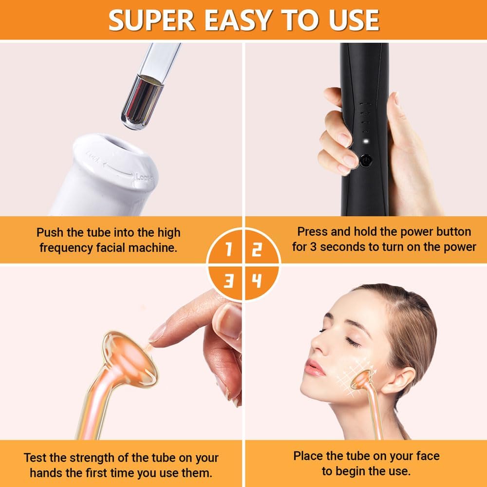 Wireless Lift Wand - Professional High Frequency Facial Device | 4 Electrodes for Wrinkles, Scars, Dark Circles (White)