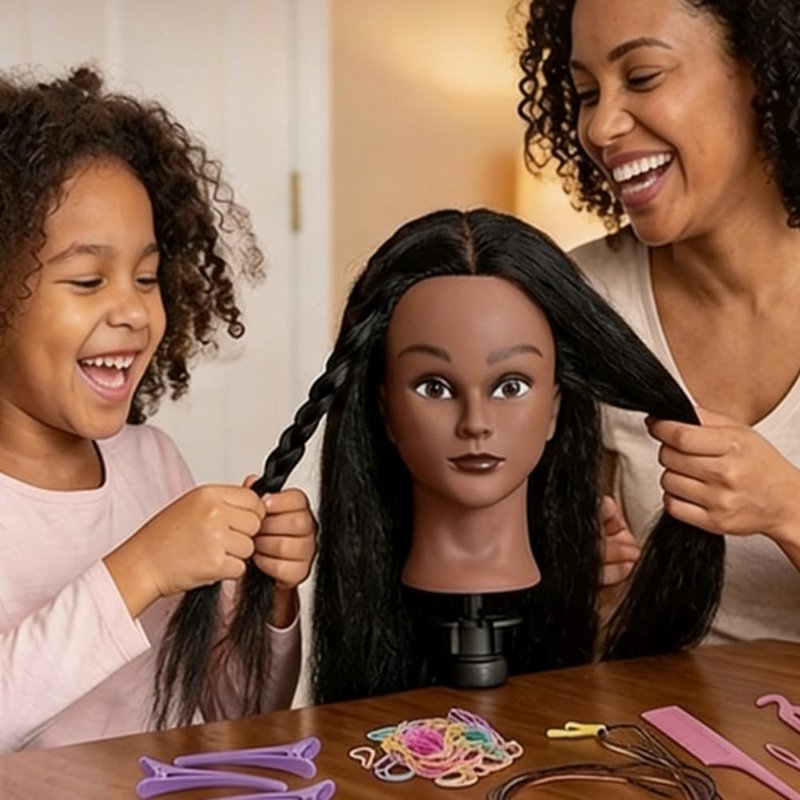 18 Inch 100% Real Hair Mannequin Head Training Head Manikin Cosmetology Doll Head for Hairdresser Practice Braiding Hair Styling with Clamp stand (18 -Inch)
