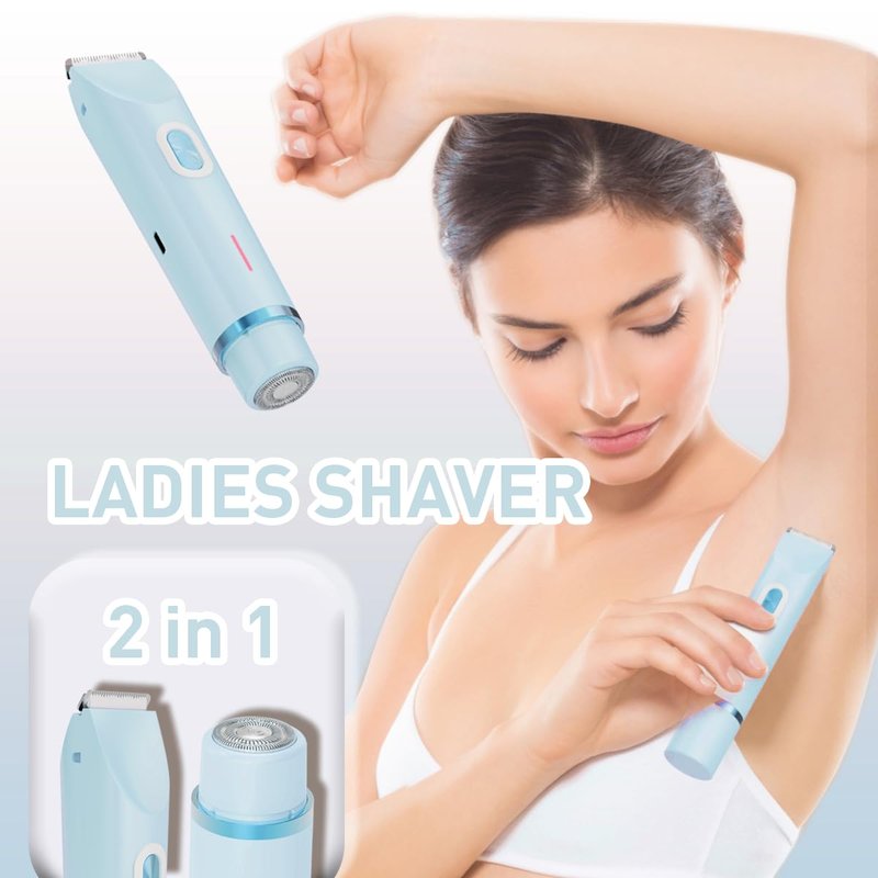 Bikini Trimmer for Women,2-in-1 Electric Razors for Womens with Painless Ceramic Blades,Waterproof Wet & Dry Use,Rechargeable Dual Head Electric Shaver for Pubic Legs Underarm Face Hairs& Body