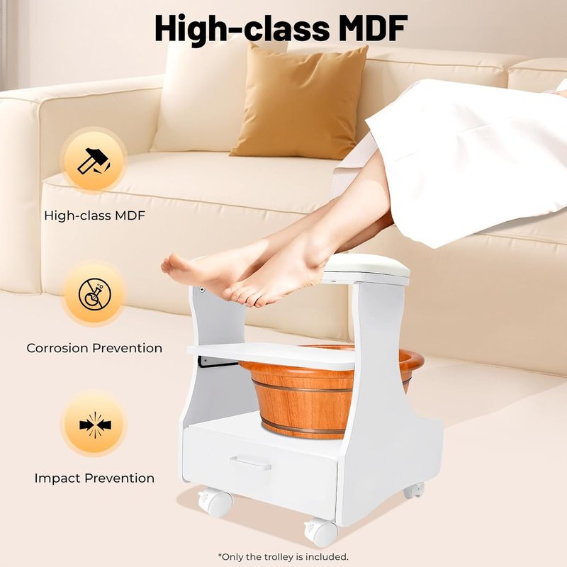 Pedicure Foot Bath Trolley - Mobile Foot Rest Chair with Wheels | 44.09 lbs Capacity for Manicure & Massage