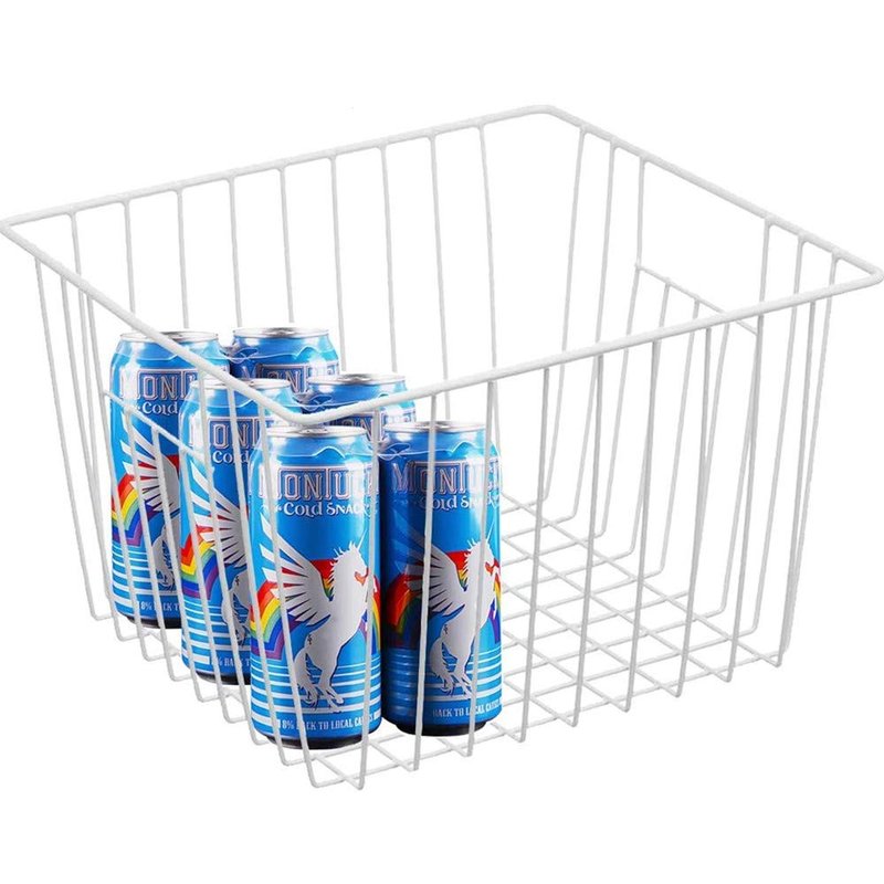 iPEGTOP Deep Refrigerator Freezer Baskets, Large Household Wire Storage Basket Bins Organizer with Handles for Kitchen, Pantry, Freezer, Cabinet, Closets, Pearl White, Set of 3