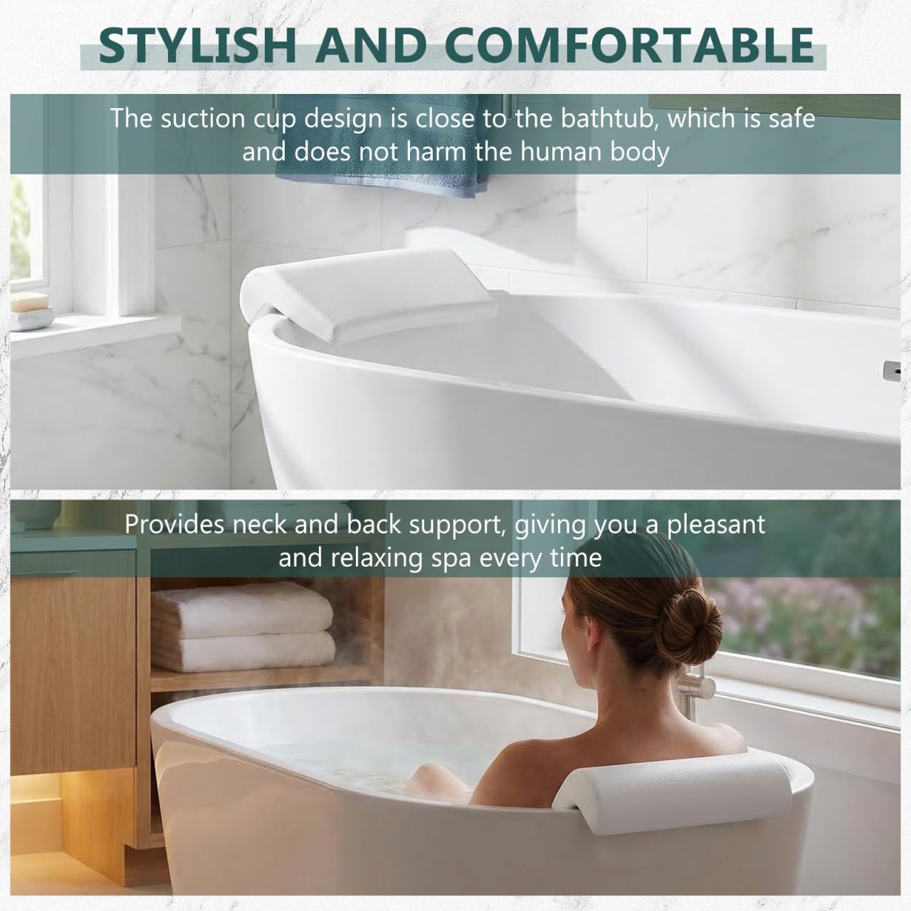 POPETPOP Bath Pillow for Tub - PU Wave Bath Pillow, White Bath Tub Pillows for Head and Neck, Waterproof Tub Pillow for Women Men Home, Hotel, Salon, Spa, Bathtub Accessories (11.59'' X 5.70'')