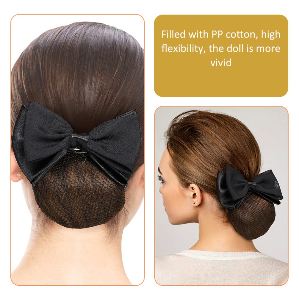 Uonlytech Hair Pin, 6pcs Bowknot Hair Snood Net Barrettes, Ribbon Barrette With Net Chignon Hair Bun Cover Mesh Clip Hair Tie for Women Girls Dancer, Black