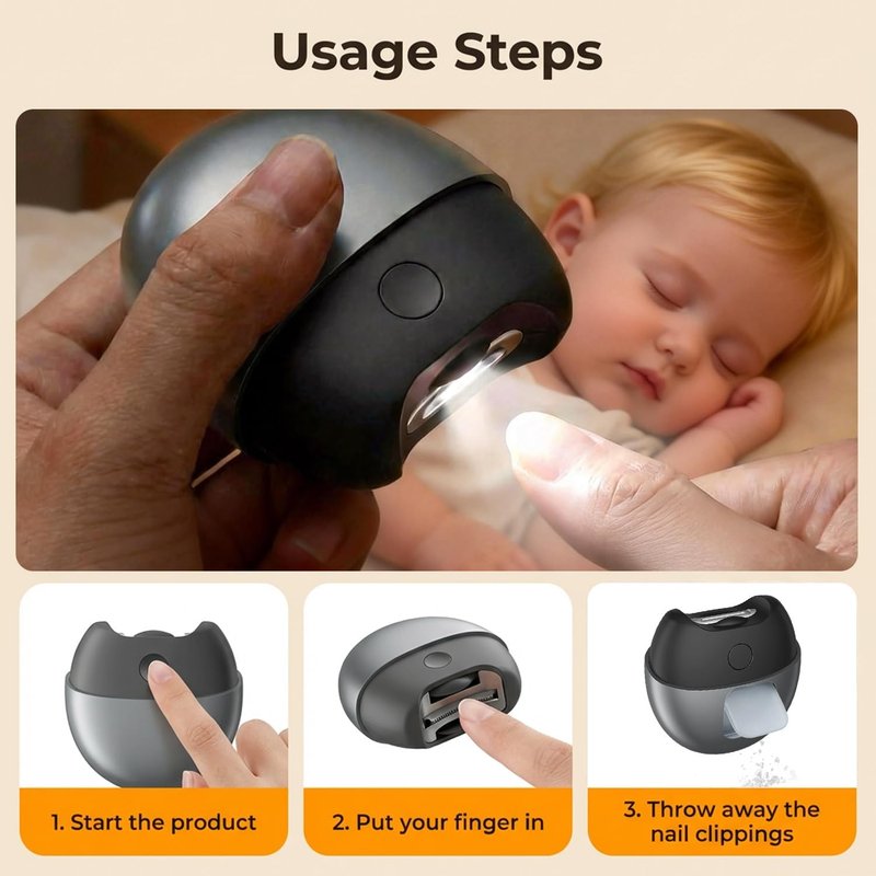 Electric Nail Clipper for Seniors | 3-in-1 Automatic Trimmer with LED Light & Storage - Rechargeable Gray