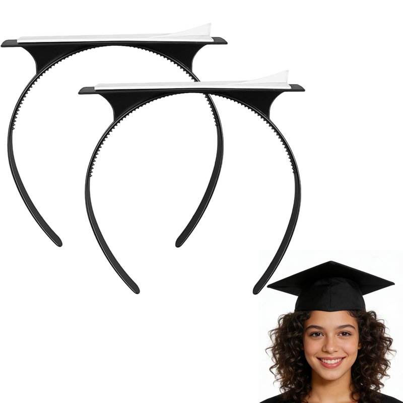 SeBneny Graduation Cap Headband Insert- Black 2 Pack Firm Anti-fall Hair Band, Graduation Hat Headband Holder for Secure Grad Cap And Hairstyle, Hat Accessories for Graduates, Students