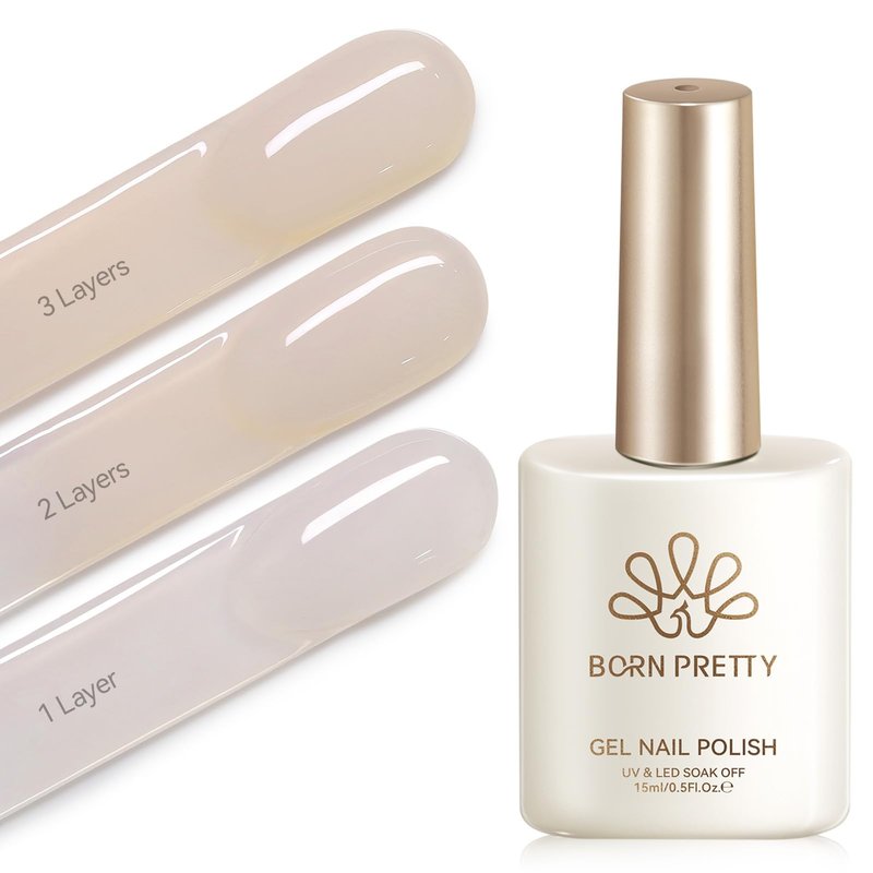 Born Pretty Jelly Light Pink Gel Nail Polish,Sheer Jelly Milky White Peach Neutral Nude Gel Polish Pale Pink Color Soak Off U V Gels for French Manicure Nail Art at Home 15ML