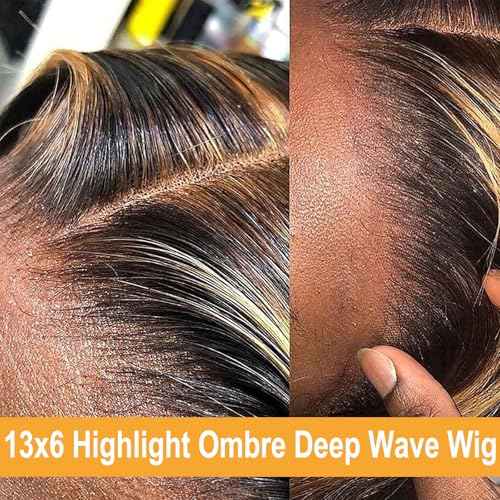 Highlight Ombre Lace Front Wig Human Hair 4/27 Honey Blonde Deep Wave Lace Front Wigs Human Hair 200% Density 13x6 HD Lace Front Wigs for Women Glueless Wigs Pre Plucked 26 inch