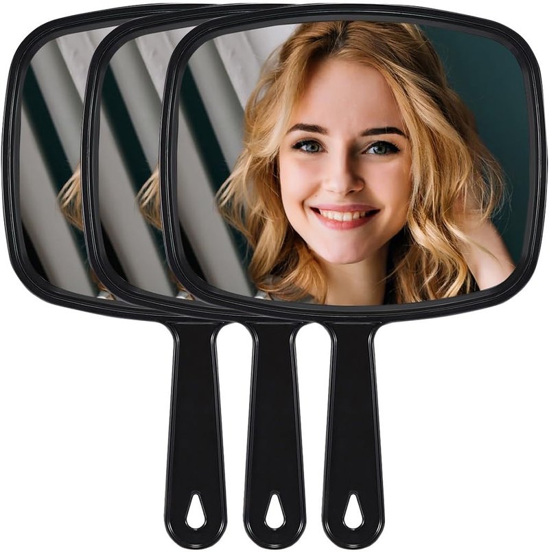 Handheld Barber Hairdressing Mirror - Large Square Design | Black | Pack of 3