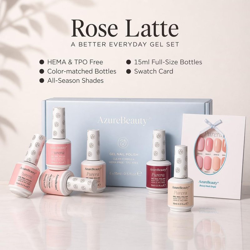 AZUREBEAUTY 6 Colors 15ml HEMA Free Purera Gel Nail Polish Set, Same Color Bottles, Soak Off UV LED Gel Polish Kit Nail Art for DIY at Home Manicure Salon Gifts, Nude Pink Beige Burgundy Red