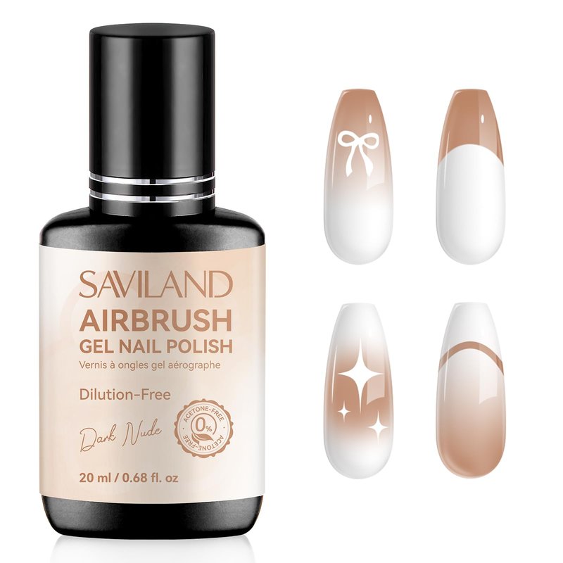 SAVILAND Dilution Free Airbrush Gel Nail Polish: Dark Nude Nail Airbrush Paint High Coverage Hema ＆ Acetone Free with Fine Mist No Clogging for Ombre French Nail Art Design Salon 20 ml