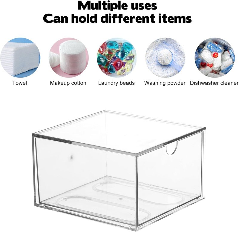 Disposable Face Towel Holder - Stackable Clear Makeup Organizer with Drawer | Vanity Bathroom Storage Solution