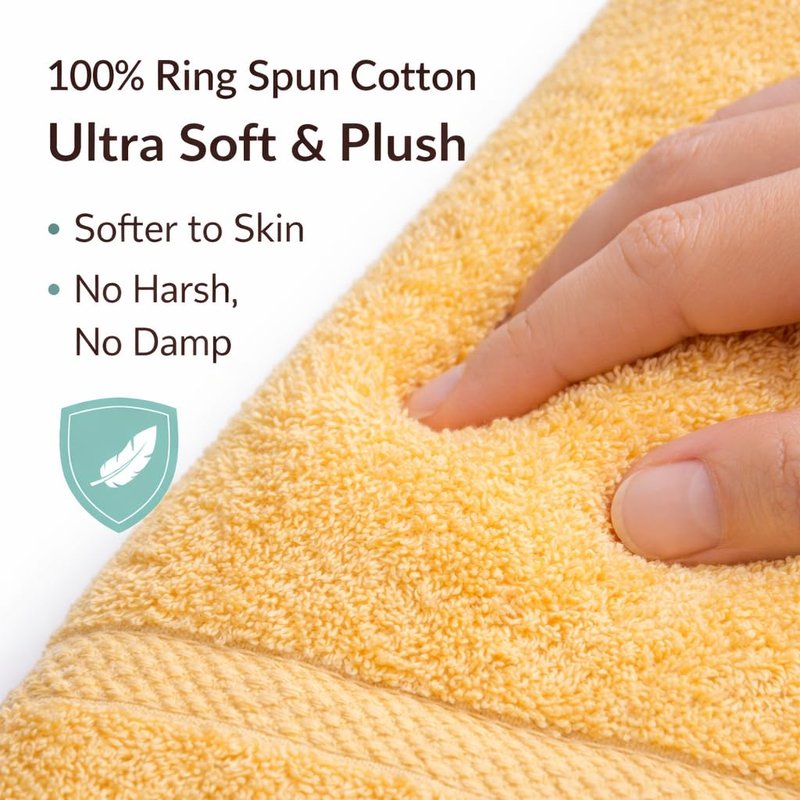 Bath Towels 27x52 | Soft & Quick-Dry | Highly Absorbent 100% Ring Spun Cotton Towels for Bathroom, Spa, Home & Hotel Use (Yellow (Pack of 5))
