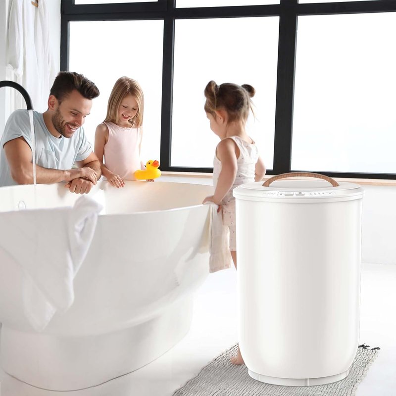 FLYHIT Large Towel Warmer - Heated Bucket with Wood Handle, Auto Shut Off | Fits Two 40"x70" Towels, White