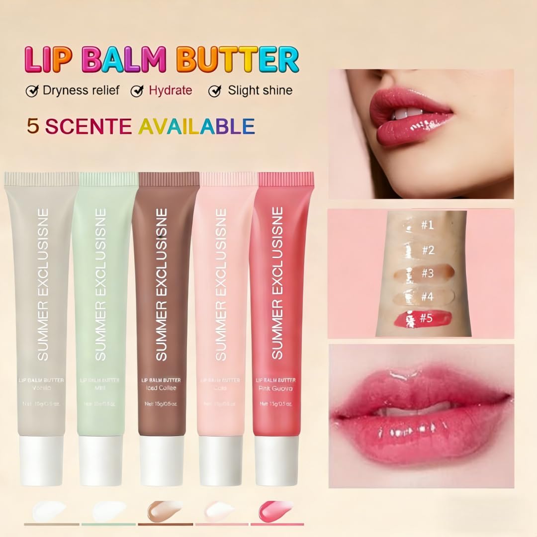 Tinted Lip Butter Balm - Hydrating & Nourishing Care for Dry Lips | 5 Colors: Vanilla, Mint, Coffee, Cake, Guava