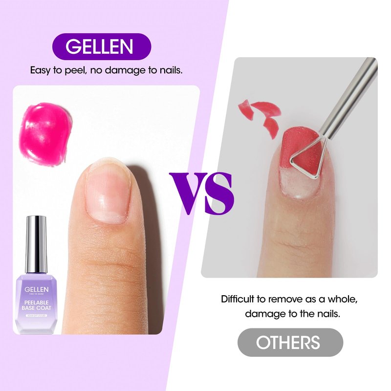GELLEN Peel Off Base Coat, 18ml Peelable Gel Base Coat for Gel Nail Polish, UV LED Lamp Needed Clear Nail Polish without Soaking for Take off Nail Practice Beginners