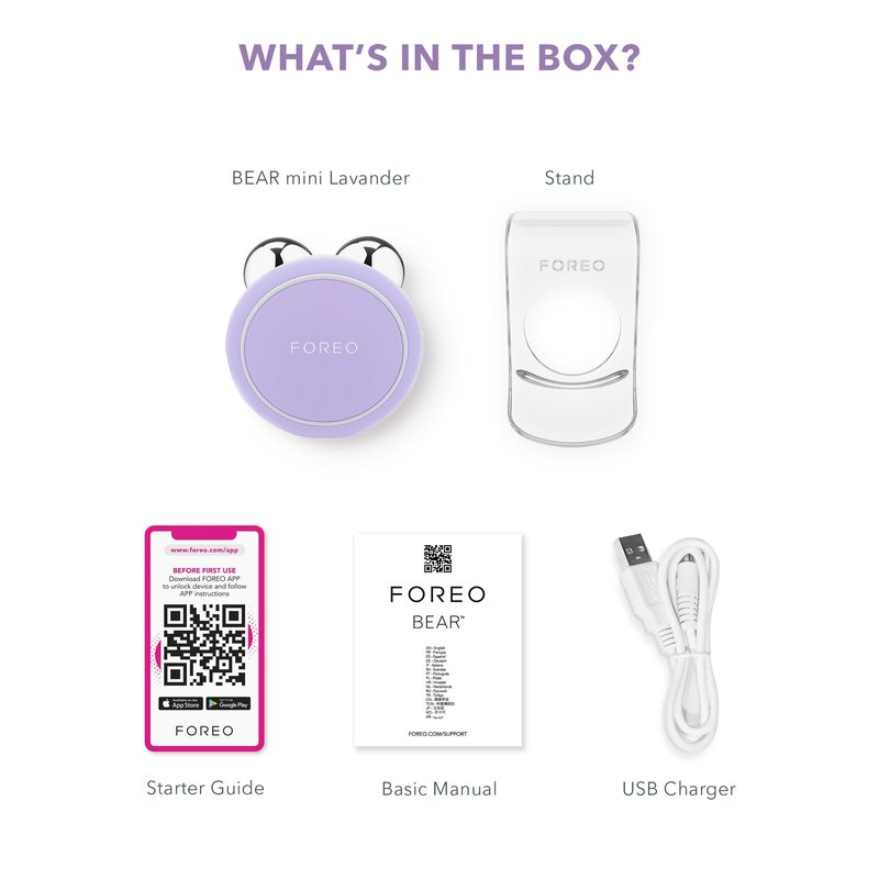 FOREO Bear mini App-Connected Microcurrent Facial Toning Device with 3 Intensities, Lavender