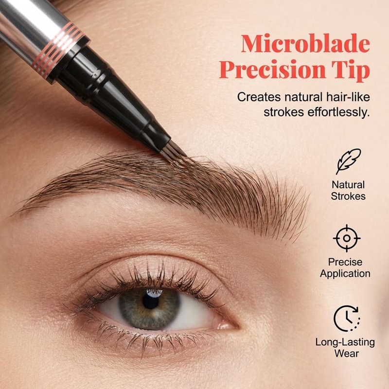 Eyebrow Pencils for Women, 2-in-1 3D Microblading Eyebrow Pen, 4-Tip Brow Pencil with Eyebrow Brush, Long-Lasting Natural Brow Makeup (Dark brown)