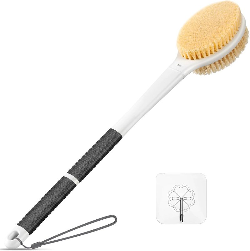 Back Scrubber - Anti-Slip Long Handle Bath Brush for Exfoliation | 18.1'' Charcoal Gray, Stiff & Soft Bristles