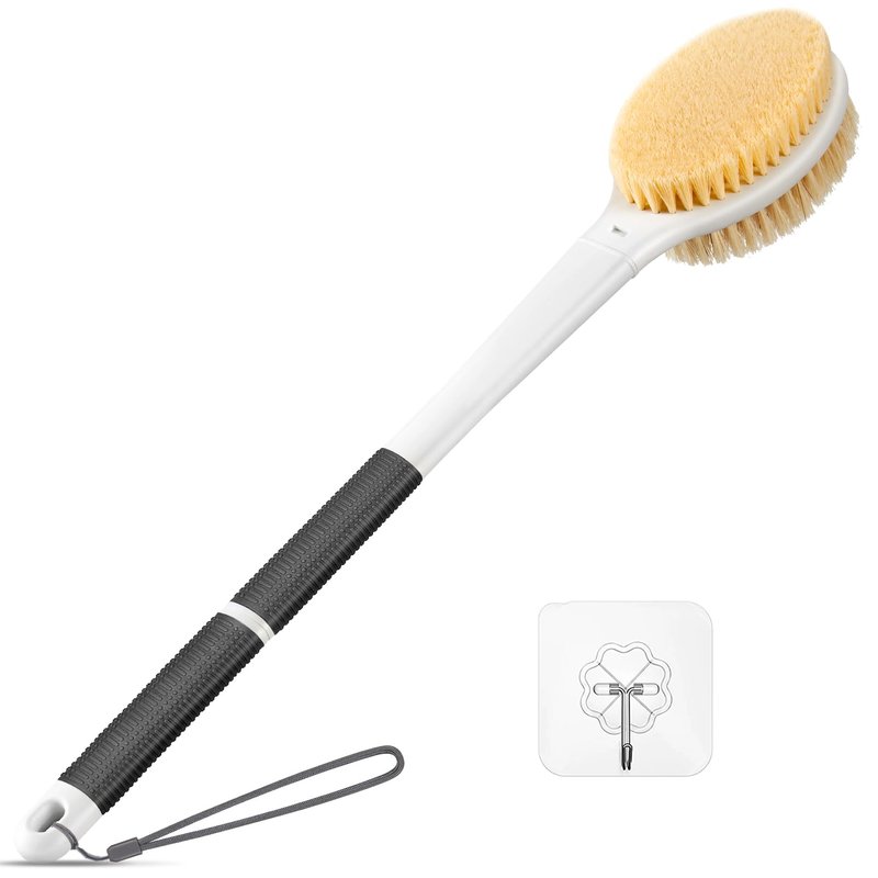 Back Scrubber Body Shower Brush: Anti Slip Long Handle Bath Brush with Stiff and Soft Bristles - Showering Exfoliator Wet or Dry Brushing for Women, Men, Elderly (Mint Green)