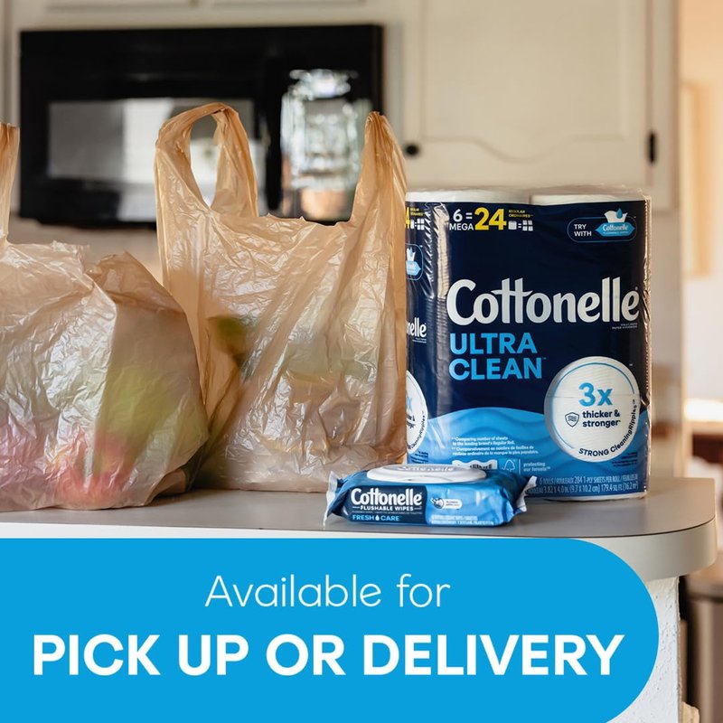 Cottonelle Ultra Clean Toilet Paper with Active CleaningRipples Texture, Strong Bath Tissue, 1-Ply, White, 24 Family Mega Rolls = 132 Regular (4 Packs of 6)