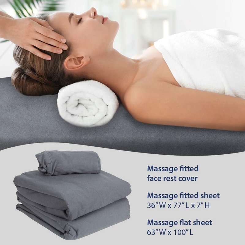 ForPro Premium Flannel 3-Piece Massage Sheet Set, Cool Grey, Stain and Wrinkle-Resistant, Includes Flat and Fitted Sheet and Face Rest Cover