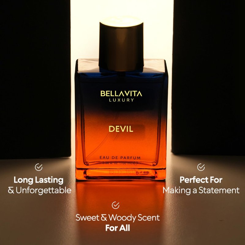 Bellavita Luxury Devil Eau de Parfum | 100 ml (3.4 fl.oz.) | Perfume for Men and Women | Oriental Spicy, Saffron, Amber, and Cedar Notes | Long Lasting Unisex Fragrance