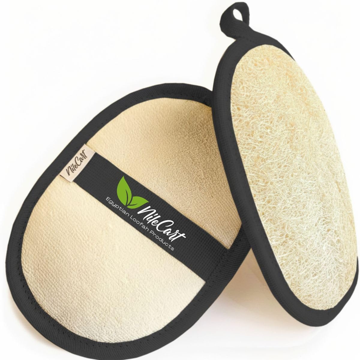 NileCart Natural Loofah for Men - 2 Pack Egyptian Luffa Sponge Pads - Natural Body Exfoliator Scrubber for Bath & Shower (Black)