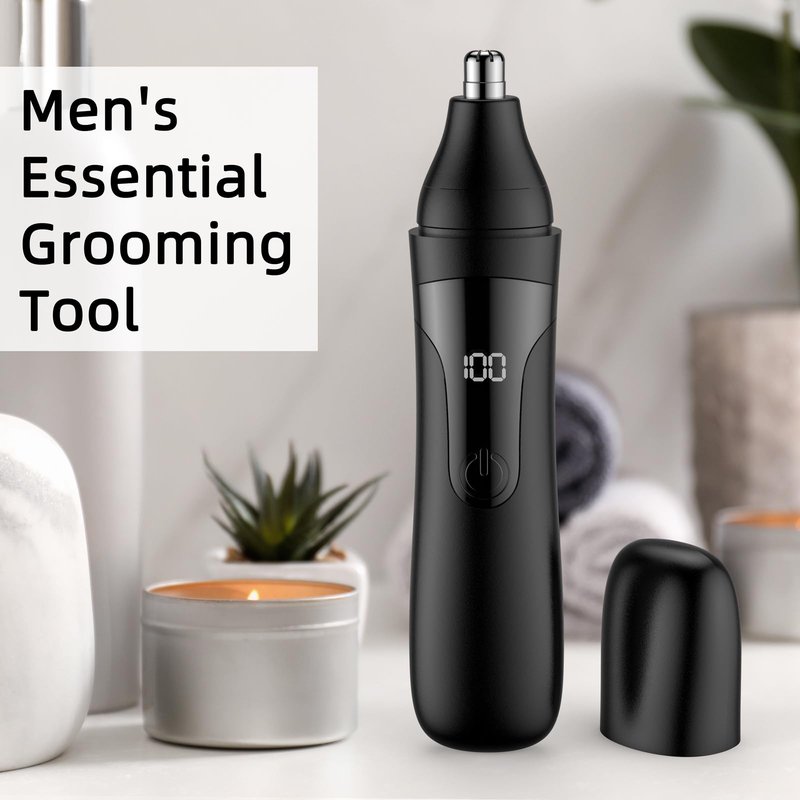 SESATOOK Nose Hair Trimmer, Rechargeable Professional Painless Nose Trimmer for Ear and Eyebrow, with Dual Edge Blades Easy Cleaning and Washing