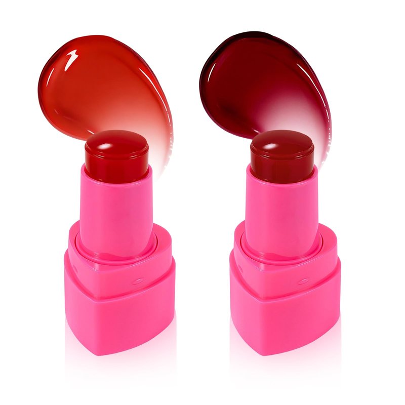 KALYFADIO 2PCS Jelly Blush Stick for Cheeks,Cooling Water Jelly Tint Stick,Moisturizing Lightweight Lip and Cheek Tint,Long-lasting,Cruelty-free,Sheer & Buildable Lip Stain + Blush（01+03）