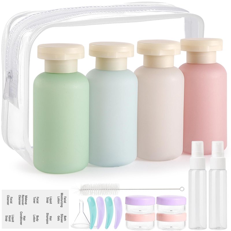 18 Pack Travel Bottles for Toiletries, TSA Approved Leak Proof Refillable Plastic Travel Containers, BPA Free Travel Essentials for Shampoo Conditioner Lotion Liquids, Airport Carry On Accessories