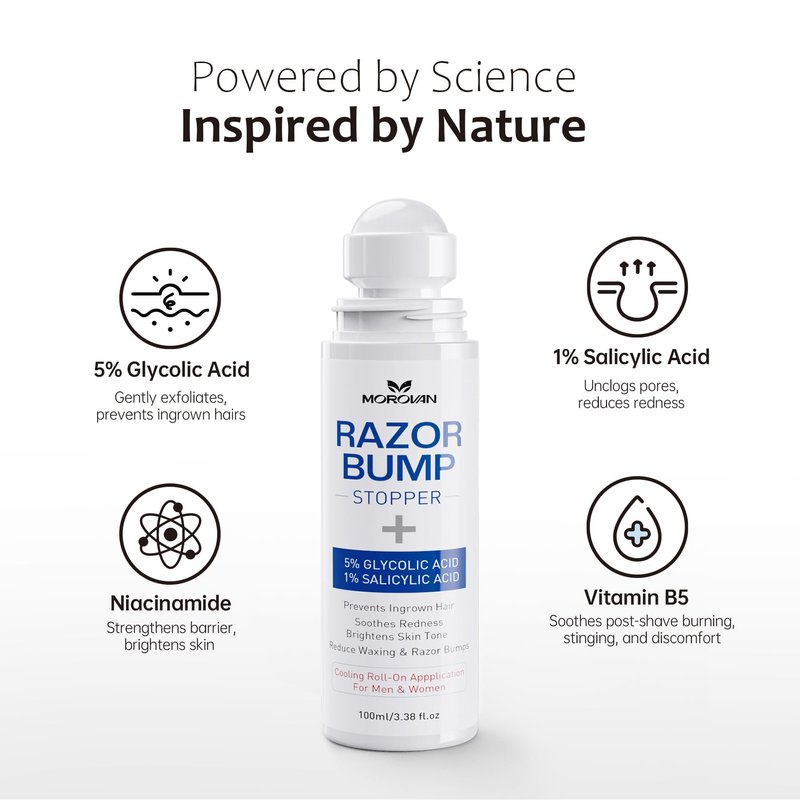 Razor Bumps Ingrown Hair Treatment: 3.38fl.oz Smoothing Solution for Body, Beard & Bikini Area Post Waxing After Shaving Serum for Ingrown Hair & Razor Burn - Women & Men